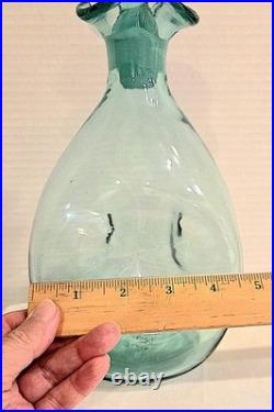 Vintage MCM Blenko Glass 49 Pinched Decanter In Sea Green Withstopper