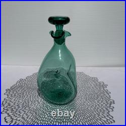 Vintage MCM Blenko Glass 49 Pinched Decanter In Sea Green Withstopper VGC
