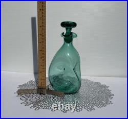 Vintage MCM Blenko Glass 49 Pinched Decanter In Sea Green Withstopper VGC
