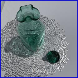 Vintage MCM Blenko Glass 49 Pinched Decanter In Sea Green Withstopper VGC