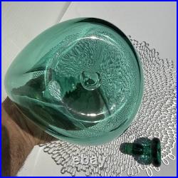 Vintage MCM Blenko Glass 49 Pinched Decanter In Sea Green Withstopper VGC