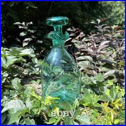 Vintage MCM Blenko Glass 49 Pinched Decanter In Sea Green Withstopper VGC