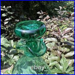 Vintage MCM Blenko Glass 49 Pinched Decanter In Sea Green Withstopper VGC
