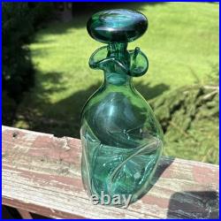 Vintage MCM Blenko Glass 49 Pinched Decanter In Sea Green Withstopper VGC