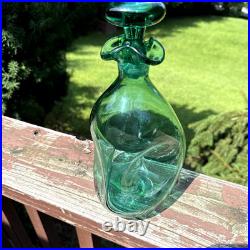 Vintage MCM Blenko Glass 49 Pinched Decanter In Sea Green Withstopper VGC