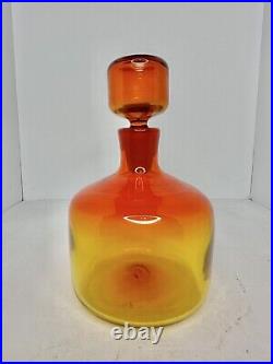 Vintage MCM Blenko Glass 5816s Decanter In Tangerine Withstopper Sandblasted