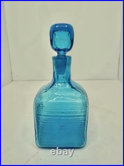 Vintage MCM Blenko Glass 6224s Strata Decanter In Turquoise Withstopper