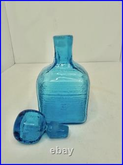 Vintage MCM Blenko Glass 6224s Strata Decanter In Turquoise Withstopper