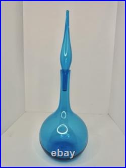 Vintage MCM Blenko Glass 627L Decanter In Turquoise 18 Withflame Stopper