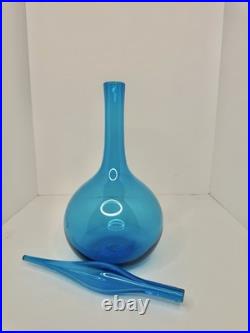 Vintage MCM Blenko Glass 627L Decanter In Turquoise 18 Withflame Stopper