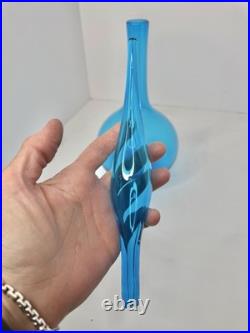 Vintage MCM Blenko Glass 627L Decanter In Turquoise 18 Withflame Stopper