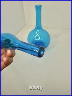 Vintage MCM Blenko Glass 627L Decanter In Turquoise 18 Withflame Stopper