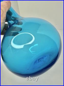 Vintage MCM Blenko Glass 627L Decanter In Turquoise 18 Withflame Stopper