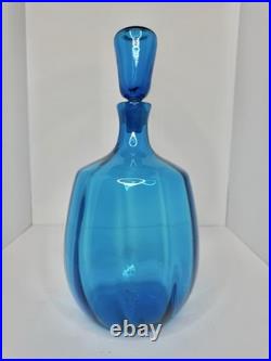 Vintage MCM Blenko Glass 6416 Decanter In Turquoise 14.25 Withstopper