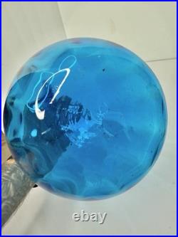 Vintage MCM Blenko Glass 6416 Decanter In Turquoise 14.25 Withstopper