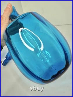 Vintage MCM Blenko Glass 6416 Decanter In Turquoise 14.25 Withstopper