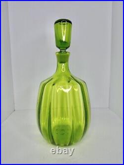 Vintage MCM Blenko Glass 6416 Green Decanter Withstopper Stunning