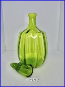 Vintage MCM Blenko Glass 6416 Green Decanter Withstopper Stunning