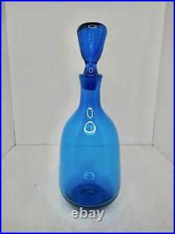 Vintage MCM Blenko Glass 7411 Decanter In Turquoise 13.5 Withstopper Stunning