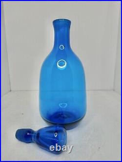 Vintage MCM Blenko Glass 7411 Decanter In Turquoise 13.5 Withstopper Stunning