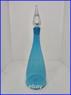 Vintage MCM Blenko Glass 920M Turquoise Crackle decanter Withcrystal stopper