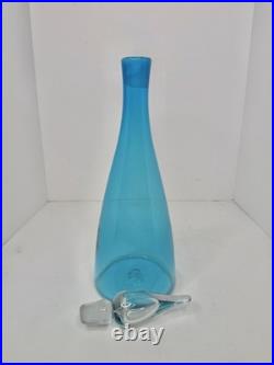 Vintage MCM Blenko Glass 920M Turquoise Crackle decanter Withcrystal stopper
