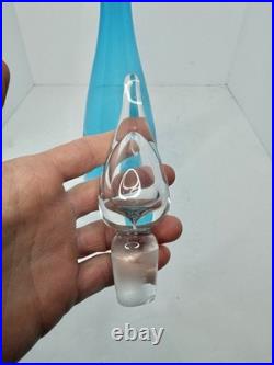Vintage MCM Blenko Glass 920M Turquoise Crackle decanter Withcrystal stopper