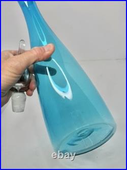 Vintage MCM Blenko Glass 920M Turquoise Crackle decanter Withcrystal stopper