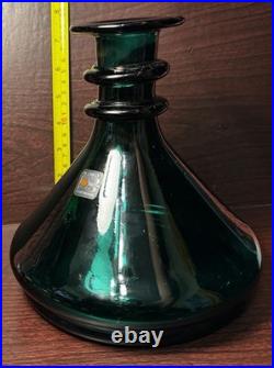 Vintage MCM Blenko Glass Decanter In Emerald Green No Stopper
