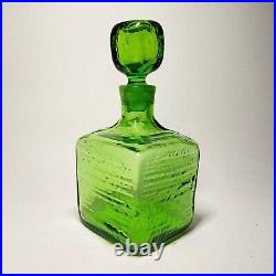 Vintage MCM Blenko Green Glass Textured Block Decanter Apothecary Jar