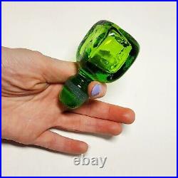 Vintage MCM Blenko Green Glass Textured Block Decanter Apothecary Jar