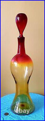 Vintage MCM Blenko Red GLASS Decanter Tangerine Amberina 21.5 In