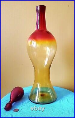 Vintage MCM Blenko Red GLASS Decanter Tangerine Amberina 21.5 In