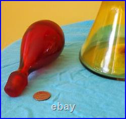 Vintage MCM Blenko Red GLASS Decanter Tangerine Amberina 21.5 In