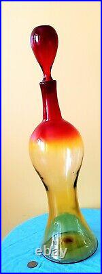 Vintage MCM Blenko Red GLASS Decanter Tangerine Amberina 21.5 In