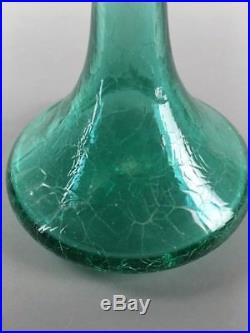 Vintage MCM Blenko Wayne Husted Sea Green Crackle Shot Glass Decanter #6017