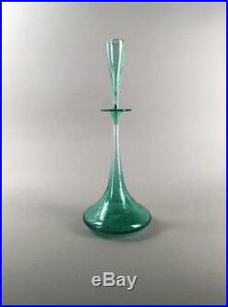Vintage MCM Blenko Wayne Husted Sea Green Crackle Shot Glass Decanter #6017