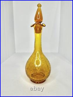 Vintage MCM Blenko Wheat Genie Bottle decanter withstopper crackle glass Min