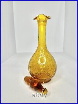 Vintage MCM Blenko Wheat Genie Bottle decanter withstopper crackle glass Min