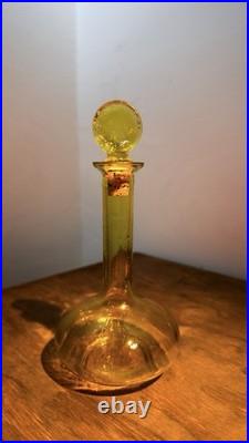 Vintage MCM Blenko glass Company Amber Glass Decanter with Round Stopper
