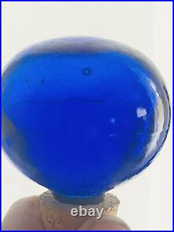 Vintage MCM Blue Glass Art Deco Style Bottle Decanter 17 4 Grape Glasses Spain