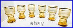 Vintage MCM Bohemia Art Glass Genie Decanter Cups Set Frosted Amber Gold Banded