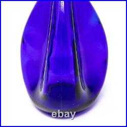 Vintage MCM Cobalt Blue Pinched Glass Bottle Decanter Vase 3 Sided 10 Tall