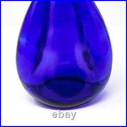 Vintage MCM Cobalt Blue Pinched Glass Bottle Decanter Vase 3 Sided 10 Tall