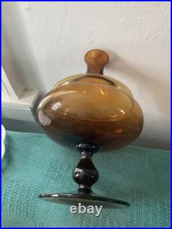 Vintage MCM Dark Amber Glass Genie Bottle Burnt Honey Empoli Decanter 13