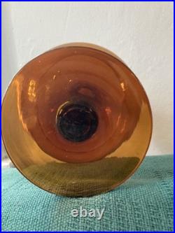 Vintage MCM Dark Amber Glass Genie Bottle Burnt Honey Empoli Decanter 13