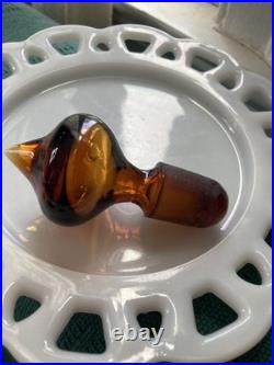 Vintage MCM Dark Amber Glass Genie Bottle Burnt Honey Empoli Decanter 13