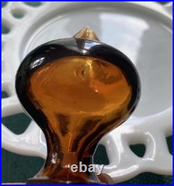 Vintage MCM Dark Amber Glass Genie Bottle Burnt Honey Empoli Decanter 13