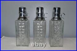 Vintage MCM Decanter Trio with Pump Lids and Carrying Rack Holder
