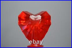 Vintage MCM Double Pinch Indent Decanter Heart Stopper Ruby Red Glass Pontil